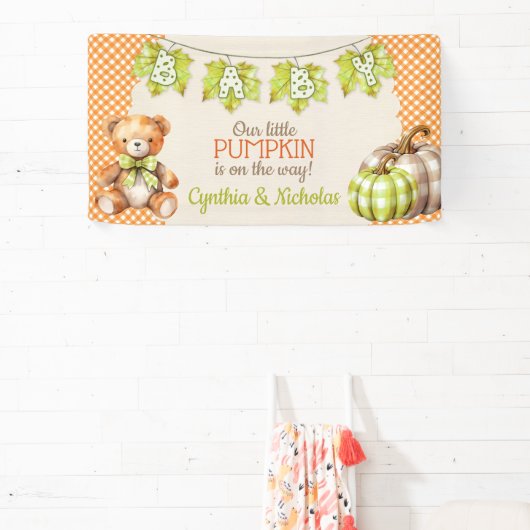 Herfst Plaid Teddy Bear Pompoenbladeren Spandoek (Insitu)