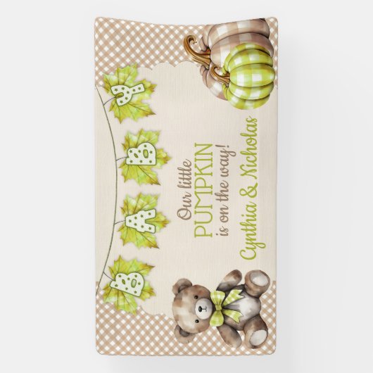 Herfst Plaid Teddy Bear Pompoenbladeren Spandoek (Verticaal)