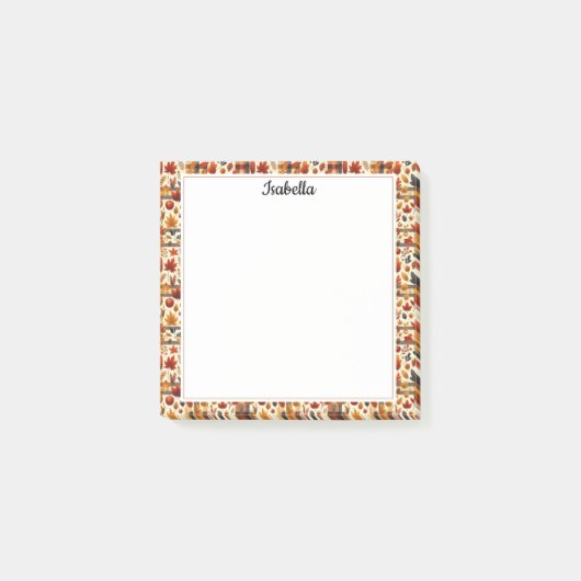 Herfst plaids, eikels, esdoorn bladeren kleurrijk post-it® notes (Voorkant)