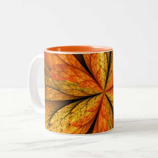 Herfst Plant, modern Abstract fractal kunstblad Tweekleurige Koffiemok (Voorkant links)