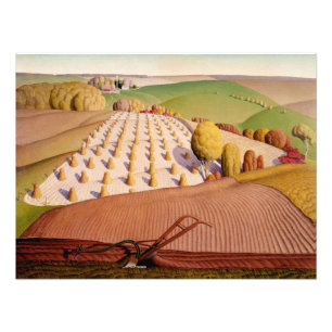 Herfst ploegen door Grant Wood Foto Afdruk