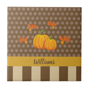 Herfst Polka Dot Pumpkin met familienaam Tegeltje
