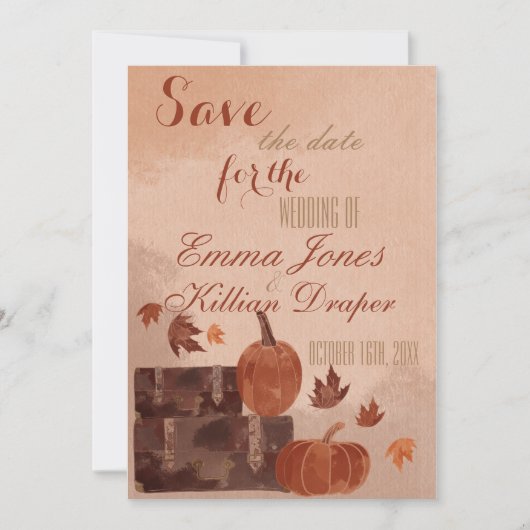 Herfst pomkin en bladeren save the date (Voorkant)