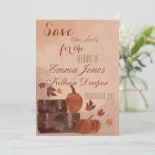Herfst pomkin en bladeren save the date (Staand voorkant)