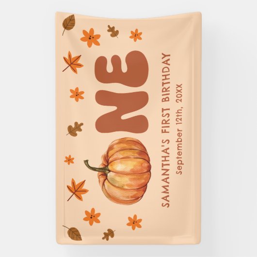 Herfst Pompoen 1e Verjaardag Spandoek (Verticaal)