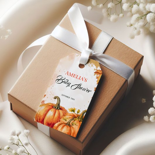 Herfst Pompoen Aquarel Baby Shower Cadeaulabel