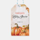 Herfst Pompoen Aquarel Baby Shower Cadeaulabel (Voorkant)