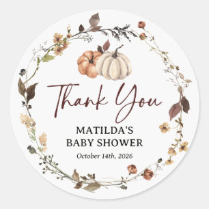 Herfst Pompoen Baby Shower Bedankt Ronde Sticker