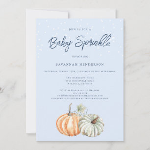 Herfst Pompoen Baby shower Blauw Sprinkle Invitati Kaart
