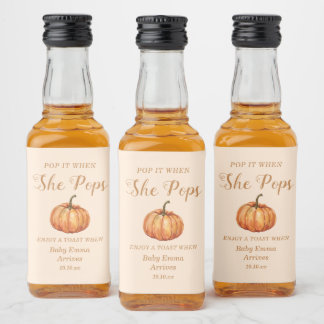 Herfst Pompoen Baby Shower Pop het als ze komt Likeurfles Etiket