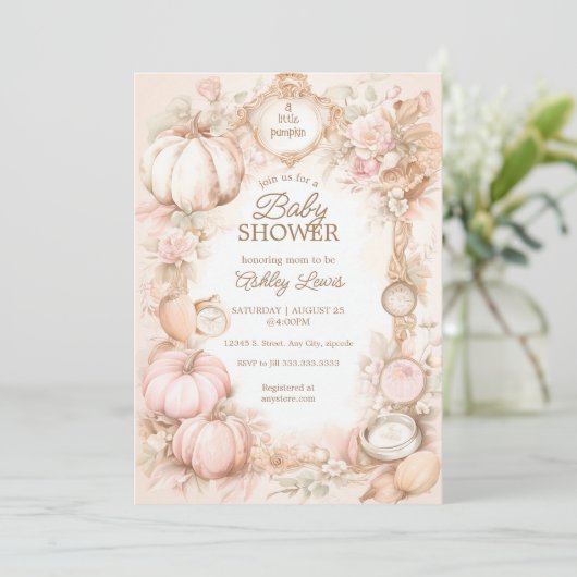 Herfst pompoen baby shower uitnodiging (Staand voorkant)