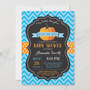 Herfst Pompoen Baby Shower Uitnodiging Blauwe Chev