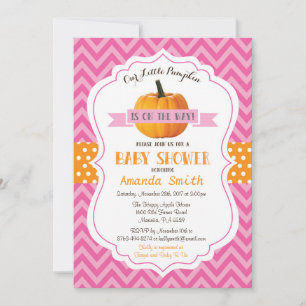 Herfst Pompoen Baby Shower Uitnodiging Roze Chevro