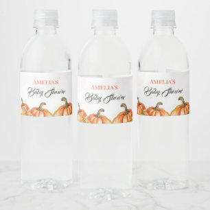Herfst Pompoen Baby Shower Waterverf Dranklabel Waterfles Etiket