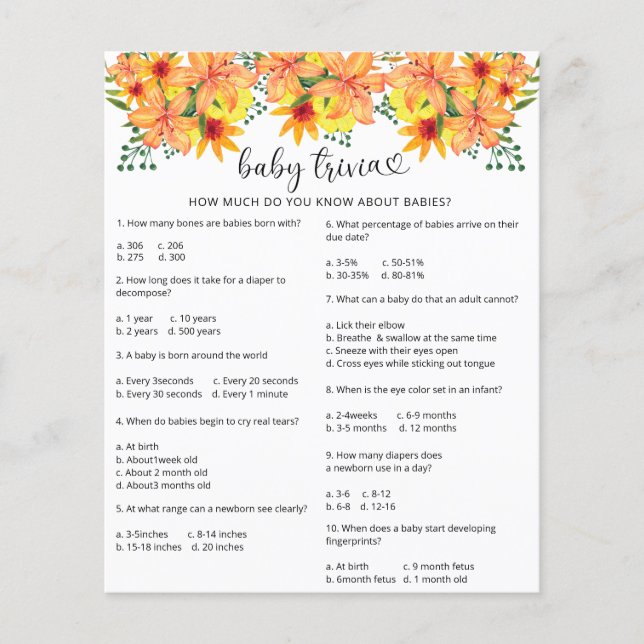 Herfst pompoen Baby Trivia | BABY SHOWER (Voorkant)