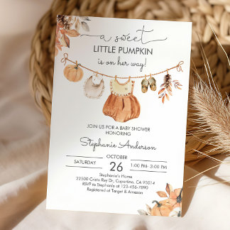 Herfst Pompoen Babykleding Baby shower Uitnodiging