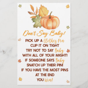 Herfst pompoen bladeren niet zeggen Baby shower sp Briefpapier