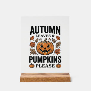 Herfst Pompoen Bladeren Pompoenen Alsjeblieft Vint Acryl Bord