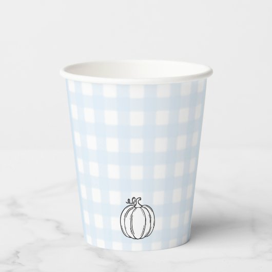 Herfst pompoen blauw gingham papier cup papieren bekers (Achterkant)