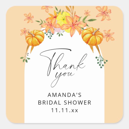 Herfst pompoen bloem bruiloft feest vierkante sticker (Voorkant)