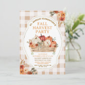 Herfst Pompoen Bloem Gingham Oogst Feest Kaart (Staand voorkant)