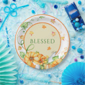 Herfst Pompoen Bloemen Gezegende Thanksgiving Papieren Bordje (Feest)