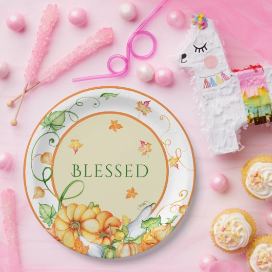 Herfst Pompoen Bloemen Gezegende Thanksgiving Papieren Bordje (Feest)