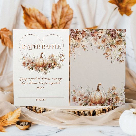Herfst Pompoen Bloemen hart Baby shower Luier Informatiekaartje