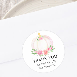Herfst Pompoen Bloemen Meisje Baby shower Dank u Ronde Sticker