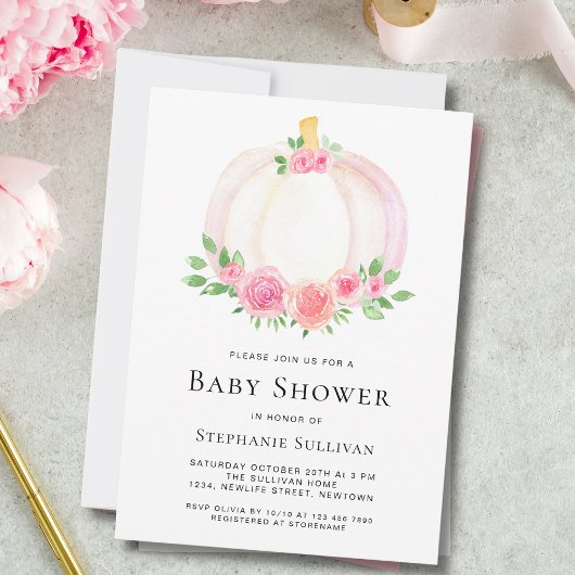 Herfst Pompoen Bloemen Meisje Baby shower Kaart