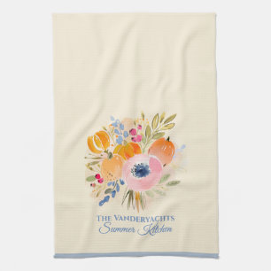 Herfst Pompoen & Bloemenaquarel   Herfst Decoratie Theedoek