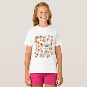Herfst Pompoen Bloemige Bladeren Kunst T-shirt