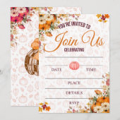 Herfst Pompoen Bloemige Uitnodiging (Voorkant / Achterkant)