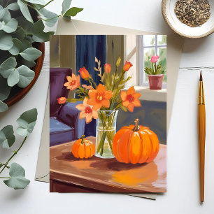 Herfst Pompoen Boeket Oranje Bloemen Herfst Briefkaart