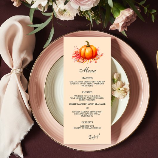 Herfst pompoen botanische bruiloft platte menu