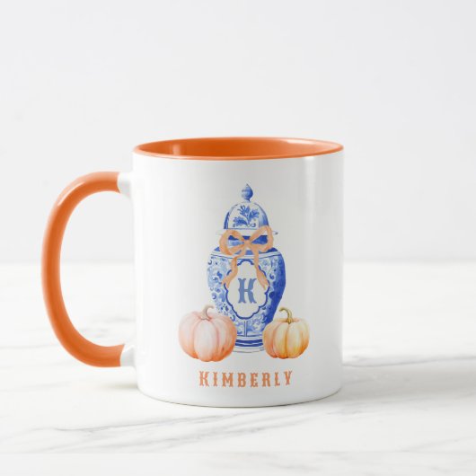 Herfst pompoen | Chinoiserie Ginger Jar Monogram Mok (Links)