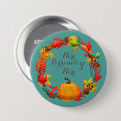 Herfst pompoen en herfstbladeren ronde button 7,6 cm (Voorkant /achterkant)