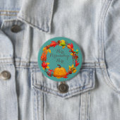 Herfst pompoen en herfstbladeren ronde button 7,6 cm (In situ)