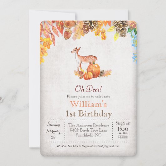 Herfst Pompoen en Herten 1e Verjaardagsuitnodiging Kaart (Voorkant)