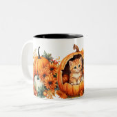 Herfst Pompoen en Kitten Tweekleurige Koffiemok (Voorkant links)