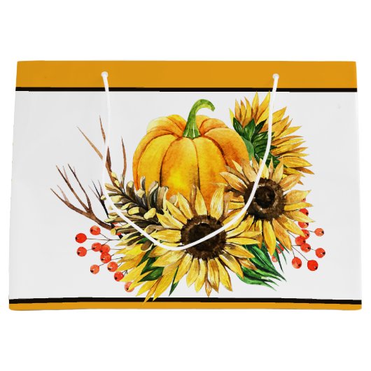 Herfst pompoen en zonnebloemen groot cadeauzakje (Voorkant)