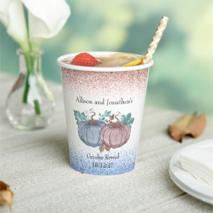 Herfst Pompoen Geslacht Reveal roze blauw glitters Papieren Bekers