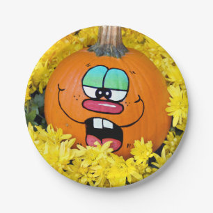 Herfst Pompoen Gezicht Papieren Bordje