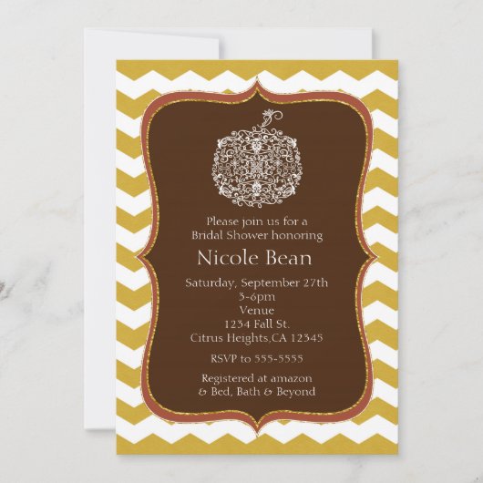 Herfst Pompoen & Goud Chevron Elegante Uitnodiging (Voorkant)