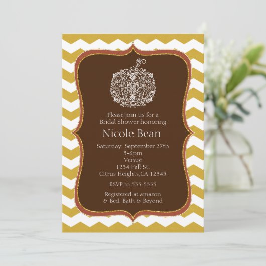 Herfst Pompoen & Goud Chevron Elegante Uitnodiging (Staand voorkant)