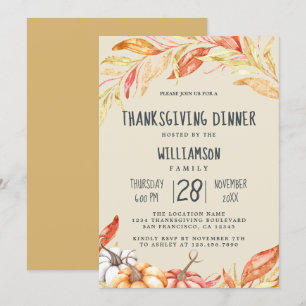 Herfst Pompoen Gouden Loof Thanksgiving Diner Kaart
