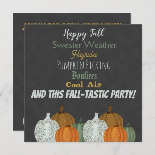 Herfst Pompoen Grijze achtergrond feestuitnodiging Kaart (Voorkant / Achterkant)