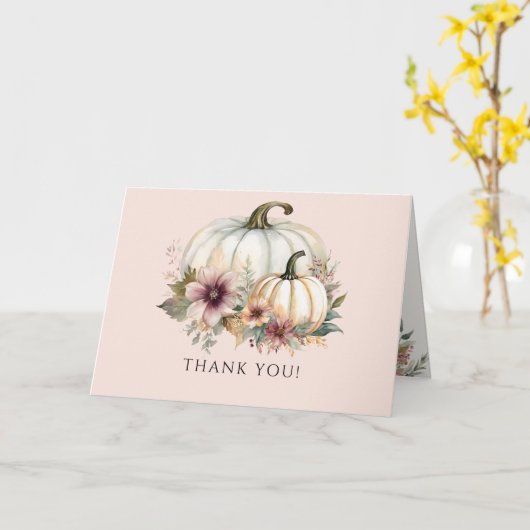 Herfst Pompoen Herfst Blad Roze Bloemen Dank u Kaart (Gele Bloem)