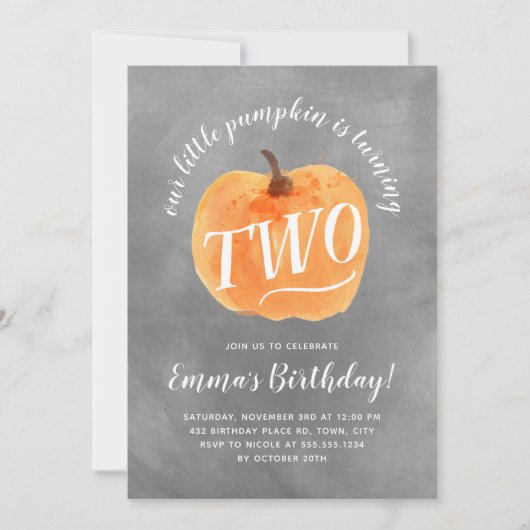 Herfst Pompoen Herfst Tweede Verjaardag Krijt Text Kaart (Voorkant)