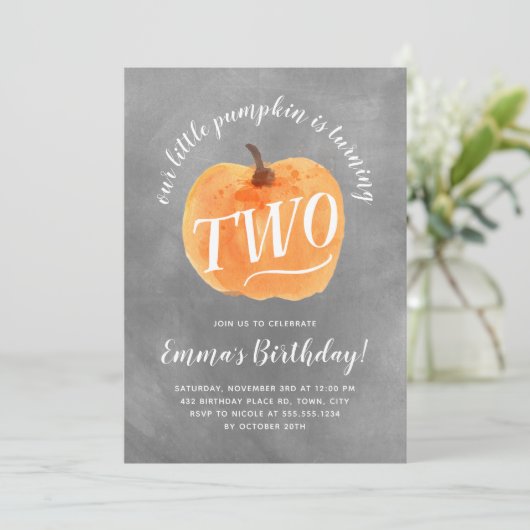 Herfst Pompoen Herfst Tweede Verjaardag Krijt Text Kaart (Staand voorkant)